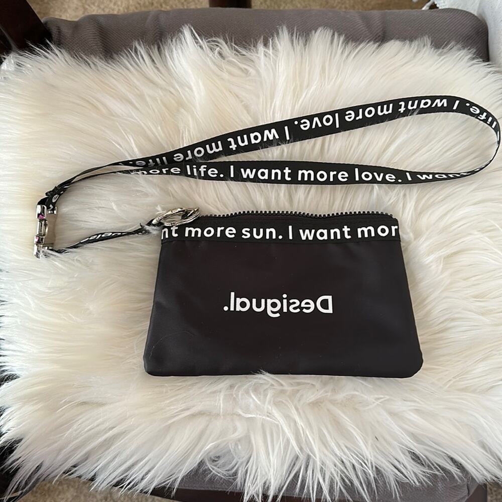 Desigual | Black Zipper Clutch bag with lanyard